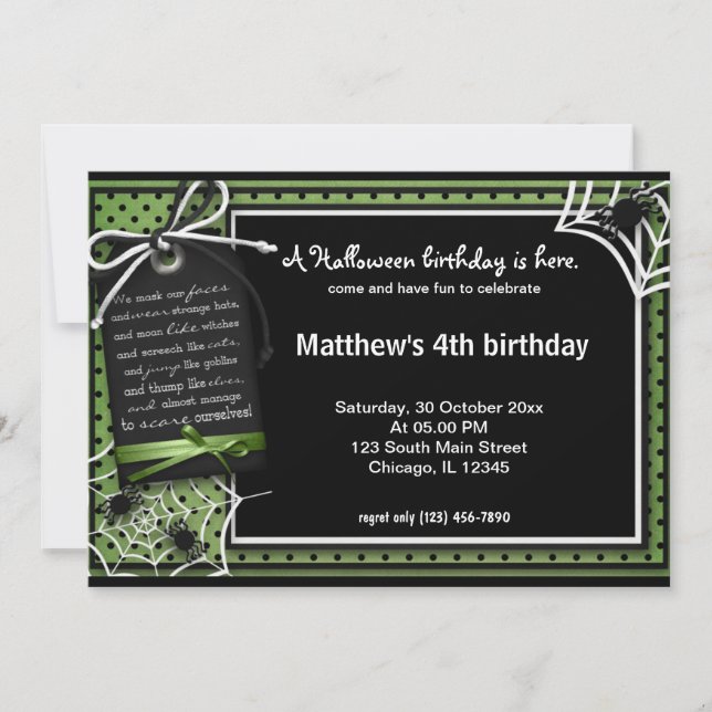 Invitación Cumpleaños de Spider Halloween (Anverso)