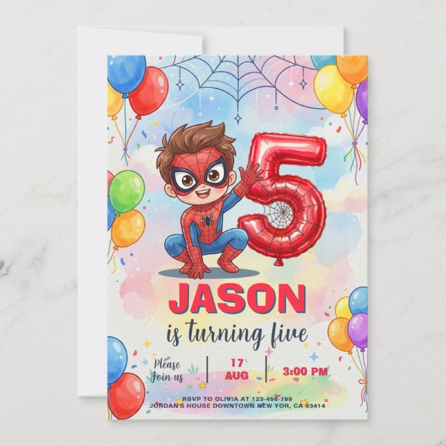 Invitación Cumpleaños de Spiderman (Anverso)