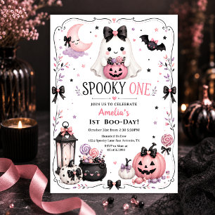 Invitación Cumpleaños de Spooky One Pink Ghost Girl 1 año