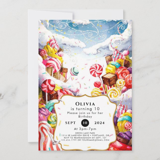 Invitación Cumpleaños de Sprinkle Candyland encantado (Anverso)