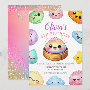 Invitación Cumpleaños de Squish Girl Glitter Dumpling