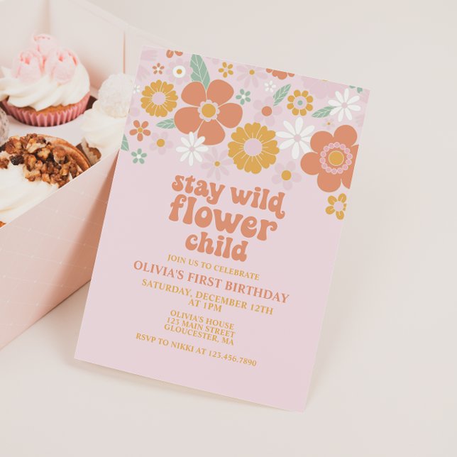 Invitación Cumpleaños de Stay Wild Flower Child Retro Floral (Subido por el creador)