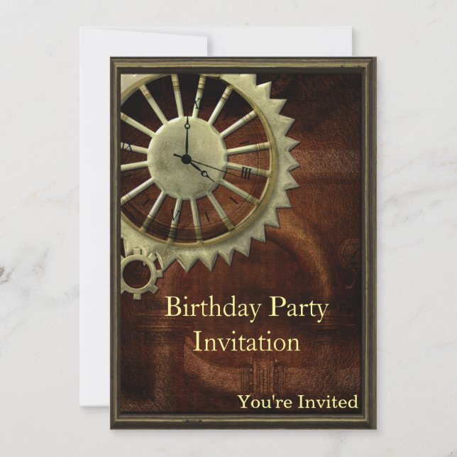 Invitación Cumpleaños de Steampunk del vintage (Anverso)
