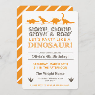 Invitación Cumpleaños de Stomp Chomp Growl y Roar Dinosaur