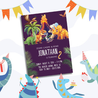 Invitación Cumpleaños de Stomp Chomp Roar Dinosaur