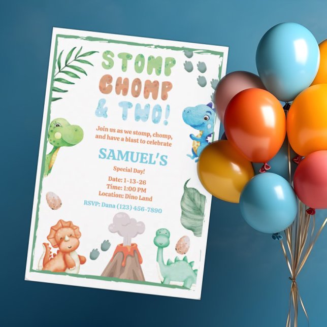 Invitación Cumpleaños de Stomp, Chomp y Dos Dinosaurios acuar (Subido por el creador)