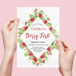 Invitación Cumpleaños de Strawberry Berry First Girl 1 año