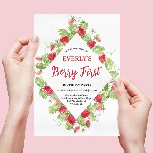 Invitación Cumpleaños de Strawberry Berry First Girl 1 año (Subido por el creador)