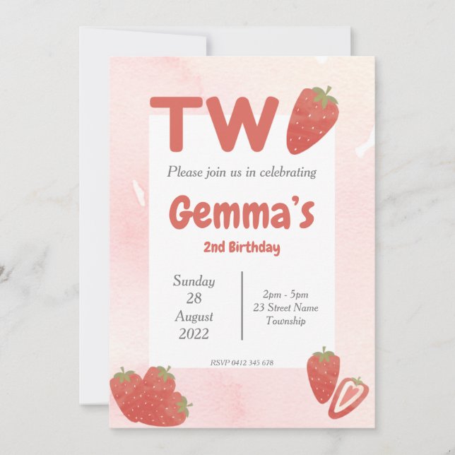 Invitación Cumpleaños de Strawberry Two (Anverso)