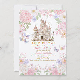 Invitación Cumpleaños de su Alteza Real cinco mariposas morad