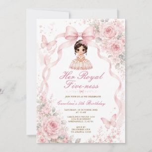 Invitación Cumpleaños de su princesa niña de cinco años rosa