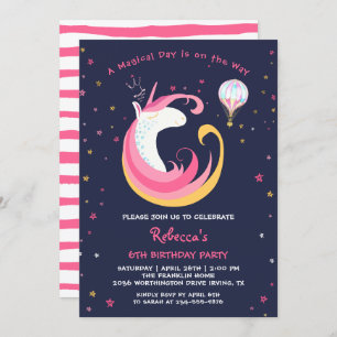 Invitación Cumpleaños de Sueño Magico Unicornio y Globo de Ai