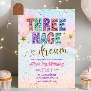 Invitación Cumpleaños de sueño Threenage con purpurina y lent