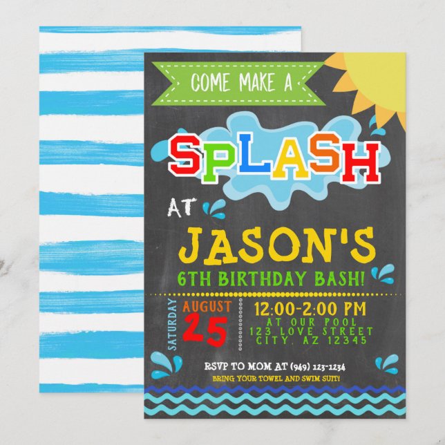 Invitación Cumpleaños de Summer Boy, Fiesta de Splash Park (Anverso / Reverso)