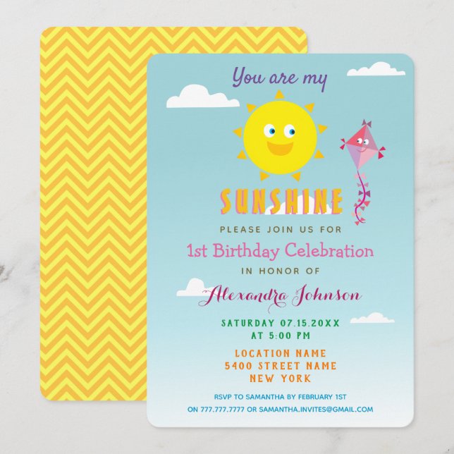 Invitación Cumpleaños de Summer Girl 1er (Anverso / Reverso)