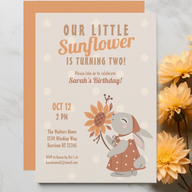Invitación Cumpleaños de Sunflower Bunny Rabbit (Subido por el creador)
