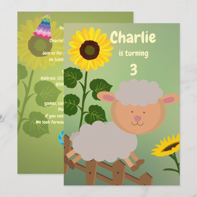 Invitación Cumpleaños de Sunflower Charlie (Anverso / Reverso)
