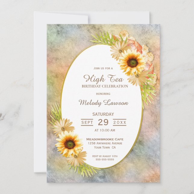 Invitación Cumpleaños de Sunflower High Tea (Anverso)