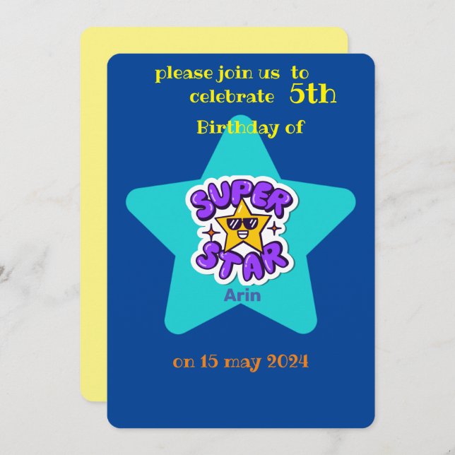 Invitación cumpleaños de superestrellas (Anverso / Reverso)