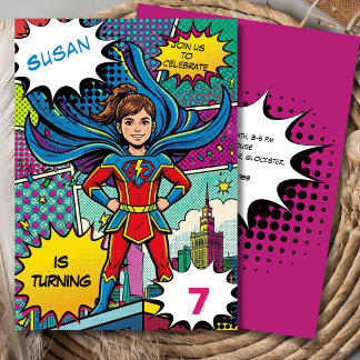 Invitación Cumpleaños de supergirl superhéroe de arte pop cóm