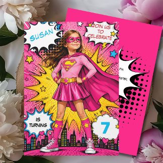 Invitación Cumpleaños de supergirl superhéroe de arte pop cóm