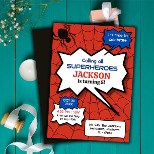 Invitación Cumpleaños de superhéroe 5 años niños araña rojo n