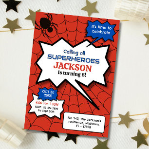 Invitación Cumpleaños de superhéroe 6 años niños araña rojo n