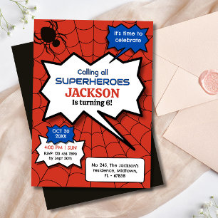 Invitación Cumpleaños de superhéroe 6 años niños araña rojo n