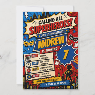 Invitación Cumpleaños de superhéroe de cómic digital personal
