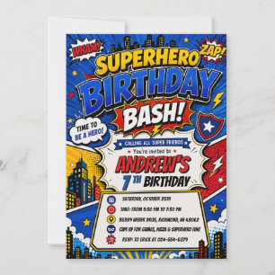 Invitación Cumpleaños de superhéroe de cómic digital personal