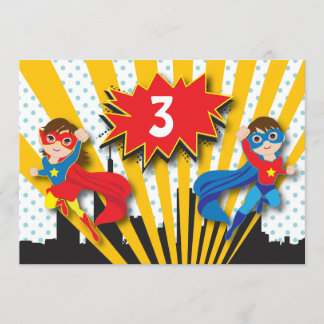 Invitación Cumpleaños de superhéroes gemelos