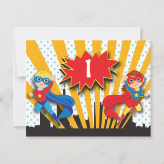 Invitación Cumpleaños de superhéroes gemelos| Niño y Chica