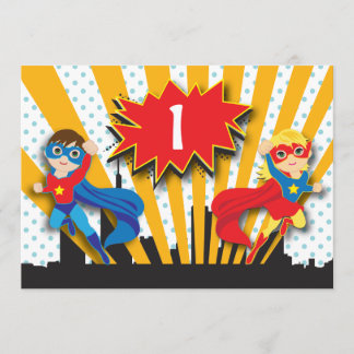 Invitación Cumpleaños de superhéroes gemelos| Niño y Chica