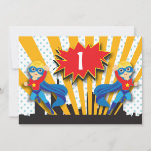 Invitación Cumpleaños de superhéroes gemelos Rubia