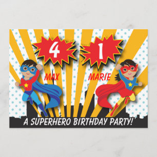 Invitación Cumpleaños de Superheroína Chica Twin Boy