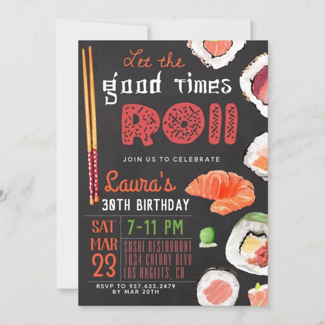 Invitación Cumpleaños de Sushi (Anverso)