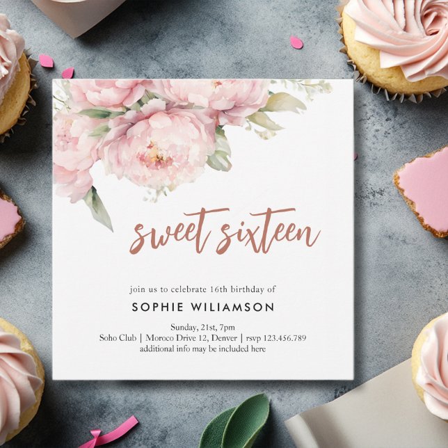 Invitación Cumpleaños de Sweet dieciséis peonies (Subido por el creador)