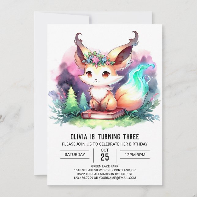 Invitación Cumpleaños de Sweet Digital Fox (Anverso)