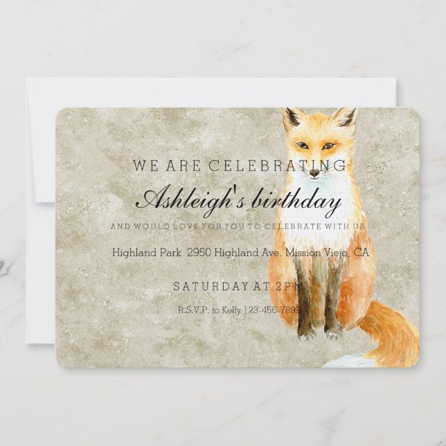 Invitación cumpleaños de Sweet Fox (Anverso)