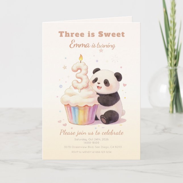 Invitación Cumpleaños de Sweet Pastel Panda Baby 3 (Anverso)