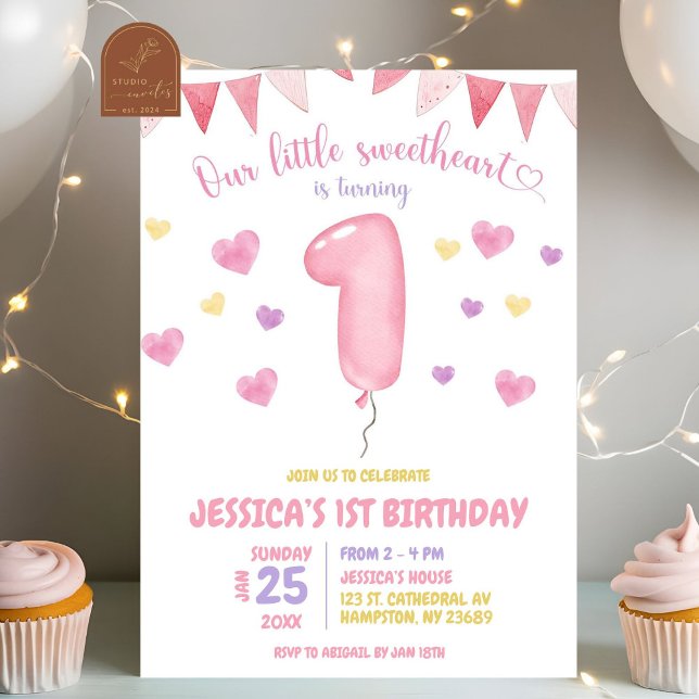 Invitación Cumpleaños de Sweetheart Cumple Uno (Subido por el creador)