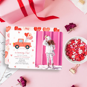 Invitación Cumpleaños de Sweetheart Pink Truck Photo Girl