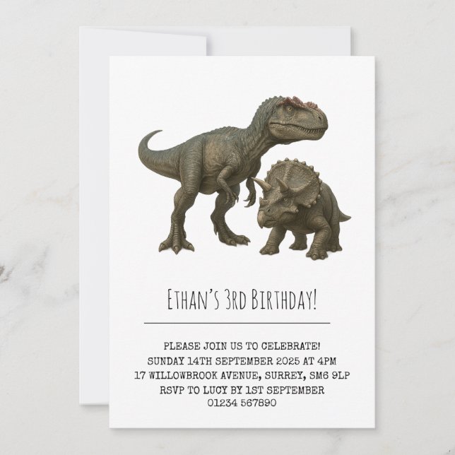 Invitación Cumpleaños de T-Rex y Triceratops Dinosaur (Anverso)