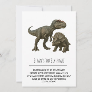 Invitación Cumpleaños de T-Rex y Triceratops Dinosaur