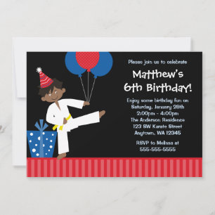 Invitación Cumpleaños de Taekwondo de Niño Afroamericano Glob