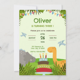 Invitación Cumpleaños de Tarta de Dinosaurio