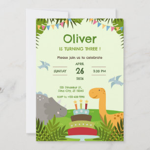 Invitación Cumpleaños de Tarta de Dinosaurio