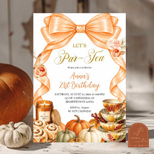 Invitación Cumpleaños de Té con Lazo Naranja de Otoño
