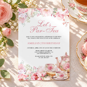 Invitación Cumpleaños de Té Par-Tea Floral Rosa Rubor