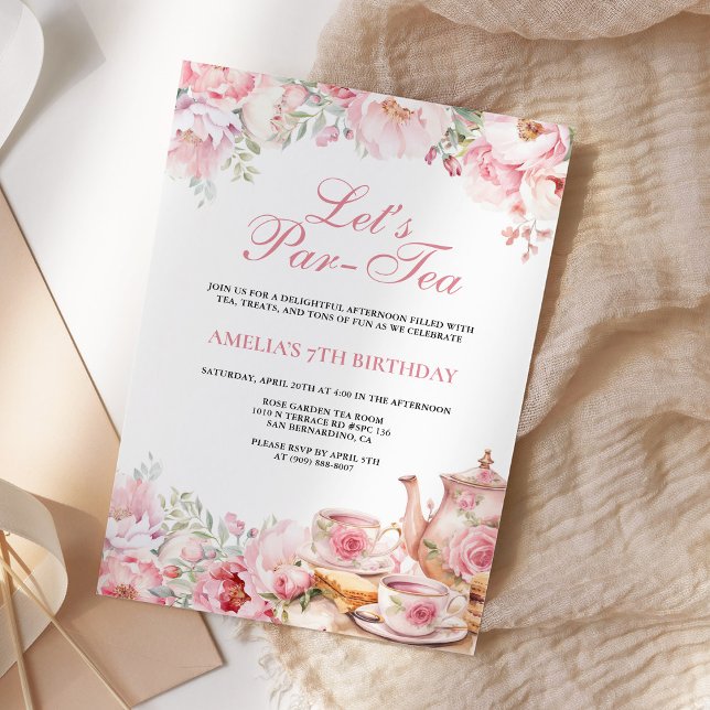 Invitación Cumpleaños de Té Par-Tea Floral Rosa Rubor (Subido por el creador)